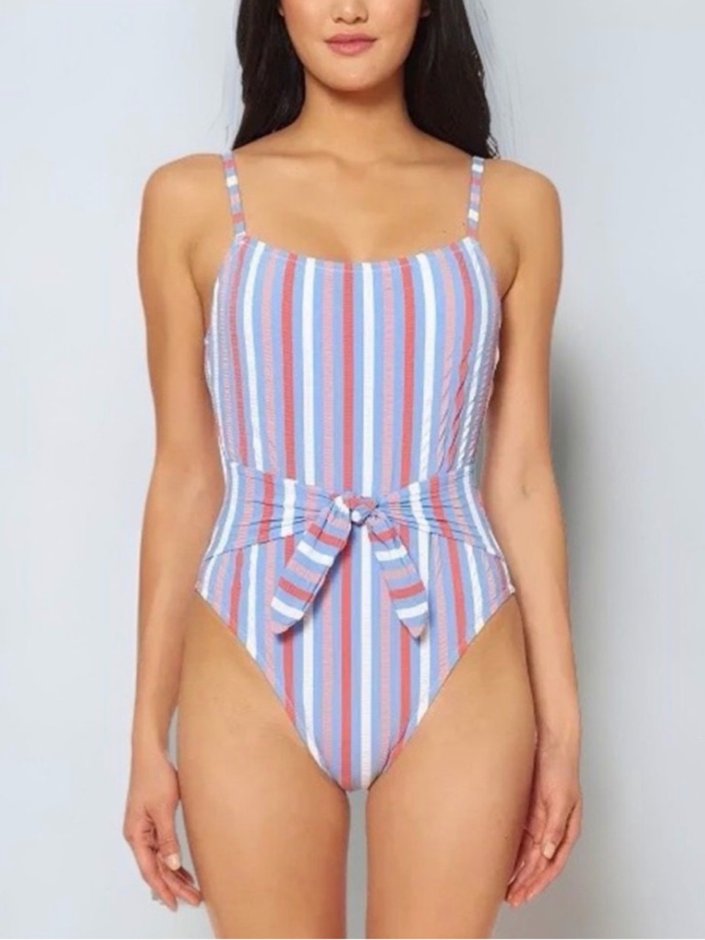 Jessica Simpson Striped Swim One-Piece in Blue, Red, White Pink, Front Tie NWT